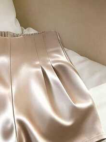GlowEve CURVE Plus Size Summer Elegant Solid Color Elastic Waist Shorts - Apricot - View 5