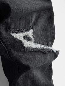 SHEIN 2 件套时尚破洞牛仔套装，适合青少年男孩 - 休闲牛仔裤和上衣 - 黑色 - 查看 4