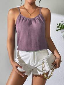 SHEIN LUNE 女性夏季單色休閒打摺背心上衣 - 淡紫色 - 查看 4