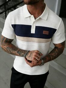 Manfinity Homme Men's Summer Casual Streetwear Colorblock Patchwork Short Sleeve Polo Shirt Golf White - White - View 1
