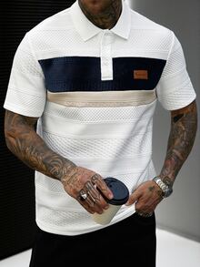 Manfinity Homme Men's Summer Casual Streetwear Colorblock Patchwork Short Sleeve Polo Shirt Golf White - White - View 6