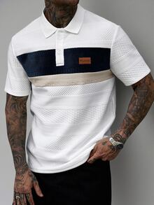 Manfinity Homme Men's Summer Casual Streetwear Colorblock Patchwork Short Sleeve Polo Shirt Golf White - White - View 7