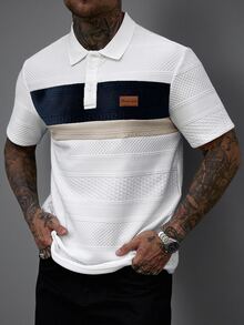 Manfinity Homme Men's Summer Casual Streetwear Colorblock Patchwork Short Sleeve Polo Shirt Golf White - White - View 4