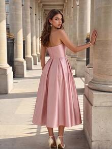Poshira Women's Sequin Patchwork Satin Front Panel Beaded Cocktail Dress - Baby Pink - View 2