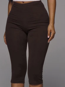 MUSERA ESSENTIALS Cotton Blended Fitted Capri Pants Leggings Spring Summer Holiday Everyday Cute Daily Basics Simple - Coffee Brown - View 5