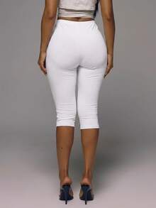 MUSERA ESSENTIALS Cotton Blended Fitted Capri Pants Leggings Spring Summer Holiday Everyday Cute Daily Basics Simple - White - View 4