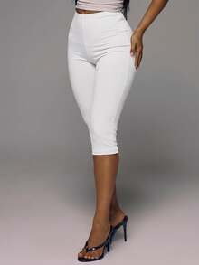 MUSERA ESSENTIALS Cotton Blended Fitted Capri Pants Leggings Spring Summer Holiday Everyday Cute Daily Basics Simple - White - View 3