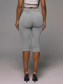 MUSERA ESSENTIALS Cotton Blended Fitted Capri Pants Leggings Spring Summer Holiday Everyday Cute Daily Basics Simple - Grey - View 4
