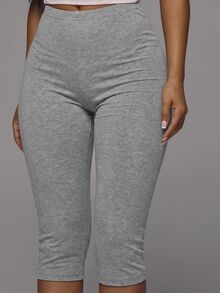 MUSERA ESSENTIALS Cotton Blended Fitted Capri Pants Leggings Spring Summer Holiday Everyday Cute Daily Basics Simple - Grey - View 5