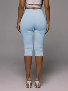 MUSERA ESSENTIALS Cotton Blended Fitted Capri Pants Leggings Spring Summer Holiday Everyday Cute Daily Basics Simple - Baby Blue - View 4