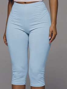 MUSERA ESSENTIALS Cotton Blended Fitted Capri Pants Leggings Spring Summer Holiday Everyday Cute Daily Basics Simple - Baby Blue - View 5