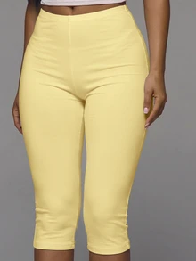 MUSERA ESSENTIALS Cotton Blended Fitted Capri Pants Leggings Spring Summer Holiday Everyday Cute Daily Basics Simple - Yellow - View 5