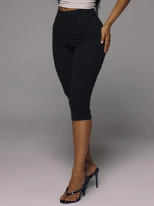 MUSERA ESSENTIALS Cotton Blended Fitted Capri Pants Leggings Spring Summer Holiday Everyday Cute Daily Basics Simple - Black - View 3