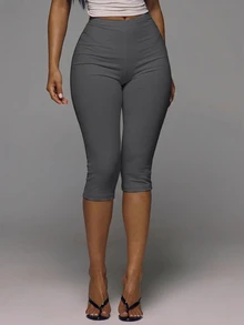 MUSERA ESSENTIALS Cotton Blended Fitted Capri Pants Leggings Spring Summer Holiday Everyday Cute Daily Basics Simple - Dark Grey - View 1