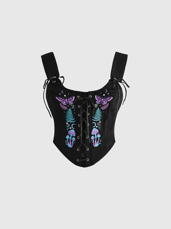 Summer Outfits Festival Wear Gothic Adjustable Lace-Up Embroidered Corset Vest Women Slim Fit Everyday Versatile Top
