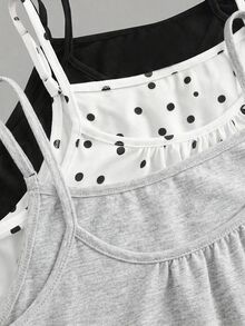 SHEIN EZwear 3件套女士褶皱宽松吊带背心，可调节肩带，适合春夏穿着 - 彩色 - 查看 6