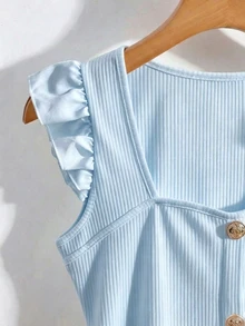 GlowEve Women's Textured Fabric T-Shirt With Flutter Sleeves, Vacation For Ladies Summer Beach Holiday Summer Tops - Blue - View 4
