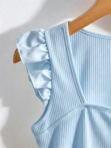 GlowEve Women's Textured Fabric T-Shirt With Flutter Sleeves, Vacation For Ladies Summer Beach Holiday Summer Tops - Blue - View 5
