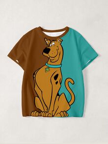 SCOOBY-DOO X SHEIN 青少年男孩撞色卡通印花圆领休闲短袖T恤 - 白色 - 查看 1