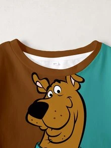 SCOOBY-DOO X SHEIN 青少年男孩撞色卡通印花圆领休闲短袖T恤 - 白色 - 查看 3