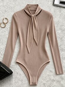 QUELARIE New Women's Ribbon Half-High Neck Inner Shirt, Slim Fit Knit Long Sleeve Base Layer, Sexy Innerwear, Slimming Tight-Fitting Inner Shirt, Versatile For Commuting, Autumn/Winter - Khaki - View 4