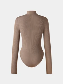 QUELARIE New Women's Ribbon Half-High Neck Inner Shirt, Slim Fit Knit Long Sleeve Base Layer, Sexy Innerwear, Slimming Tight-Fitting Inner Shirt, Versatile For Commuting, Autumn/Winter - Khaki - View 2