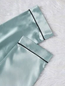 SHEIN Playful Pals 女童純色緞面極簡口袋愛心印花長袖開襟外套套褲休閒家居服 秋季/秋冬驚喜盲盒 - 彩色 - 查看 9