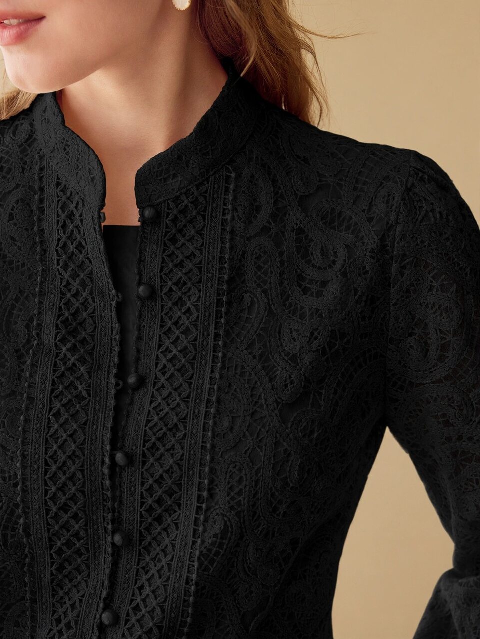 MOTF WOMEN BLACK GUIPURE LACE SHIRT