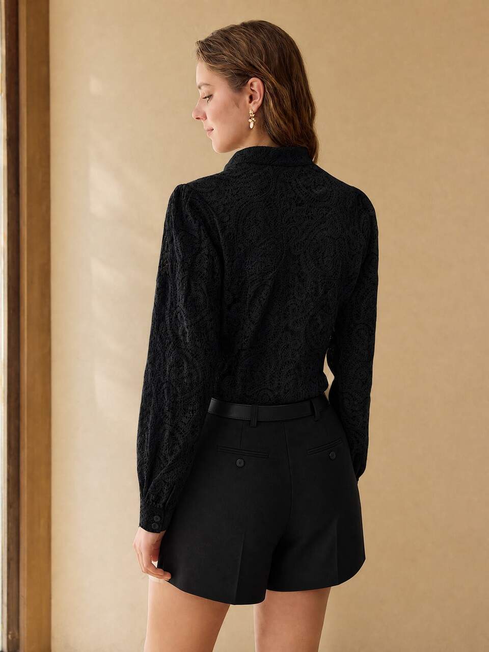 MOTF WOMEN BLACK GUIPURE LACE SHIRT
