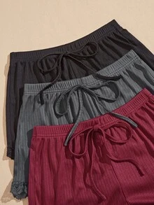 Snug Zone 6pcs Women's Solid Color Lace Cami Top & Shorts Pajama Set - Multicolor - View 3