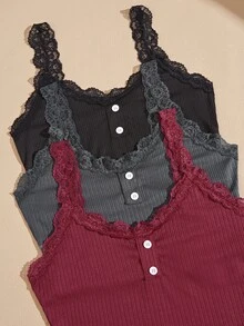 Snug Zone 6pcs Women's Solid Color Lace Cami Top & Shorts Pajama Set - Multicolor - View 4