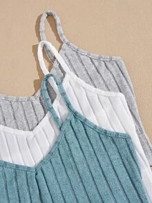 Snug Zone 6pcs Women Solid Color Rib Knit Camisole And Shorts Pajama Set - Multicolor - View 5