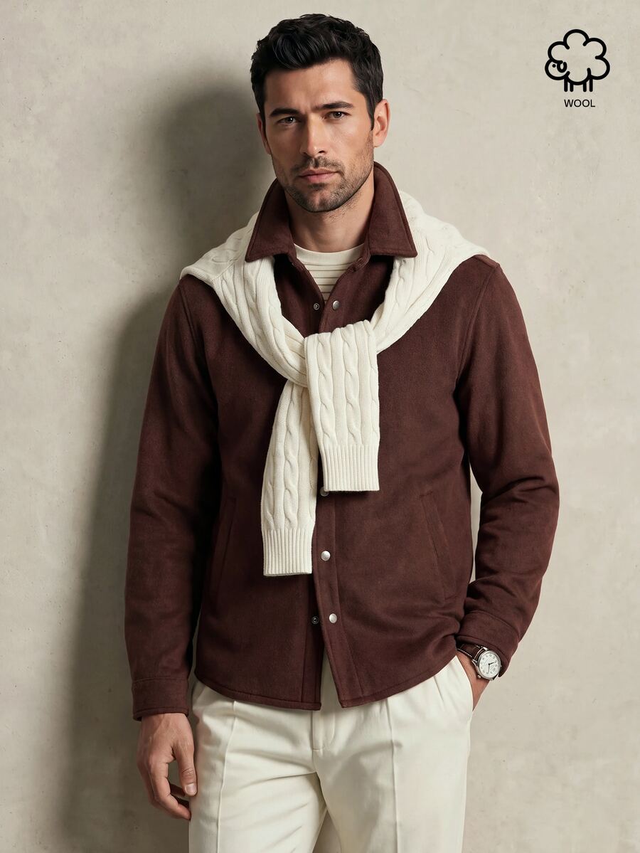 Lornavo Men's Solid Color Casual Versatile Daily Wear Long Sleeve Jacket Vacation Hiking Dark Brown Autumn - Coffee Brown - View 1