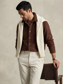 Lornavo Men's Solid Color Casual Versatile Daily Wear Long Sleeve Jacket Vacation Hiking Dark Brown Autumn - Coffee Brown - View 5