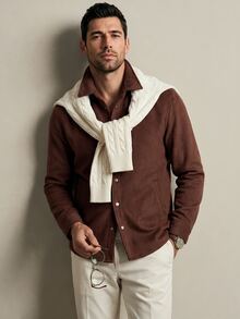 Lornavo Men's Solid Color Casual Versatile Daily Wear Long Sleeve Jacket Vacation Hiking Dark Brown Autumn - Coffee Brown - View 7