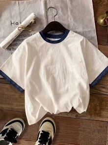 Tseoso Casual Minimalist Blue Floral Pattern Round Neck Short Sleeve Loose Women T-Shirt, Suitable For Summer Hibiscus Shirt Suitable For Going Out - Multicolor - View 3