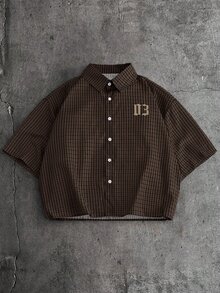 GENTILAND 男士格子短袖休闲百搭衬衫，夏季 - 軍綠色 - 查看 5