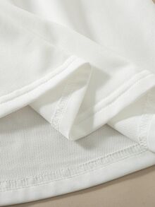 SHEIN Vestido plisado para niñas de verano versátil y lindo con cuello acanalado, puños acanalados y patrón bordado en rosa de estilo minimalista - Blanco - Ver 3