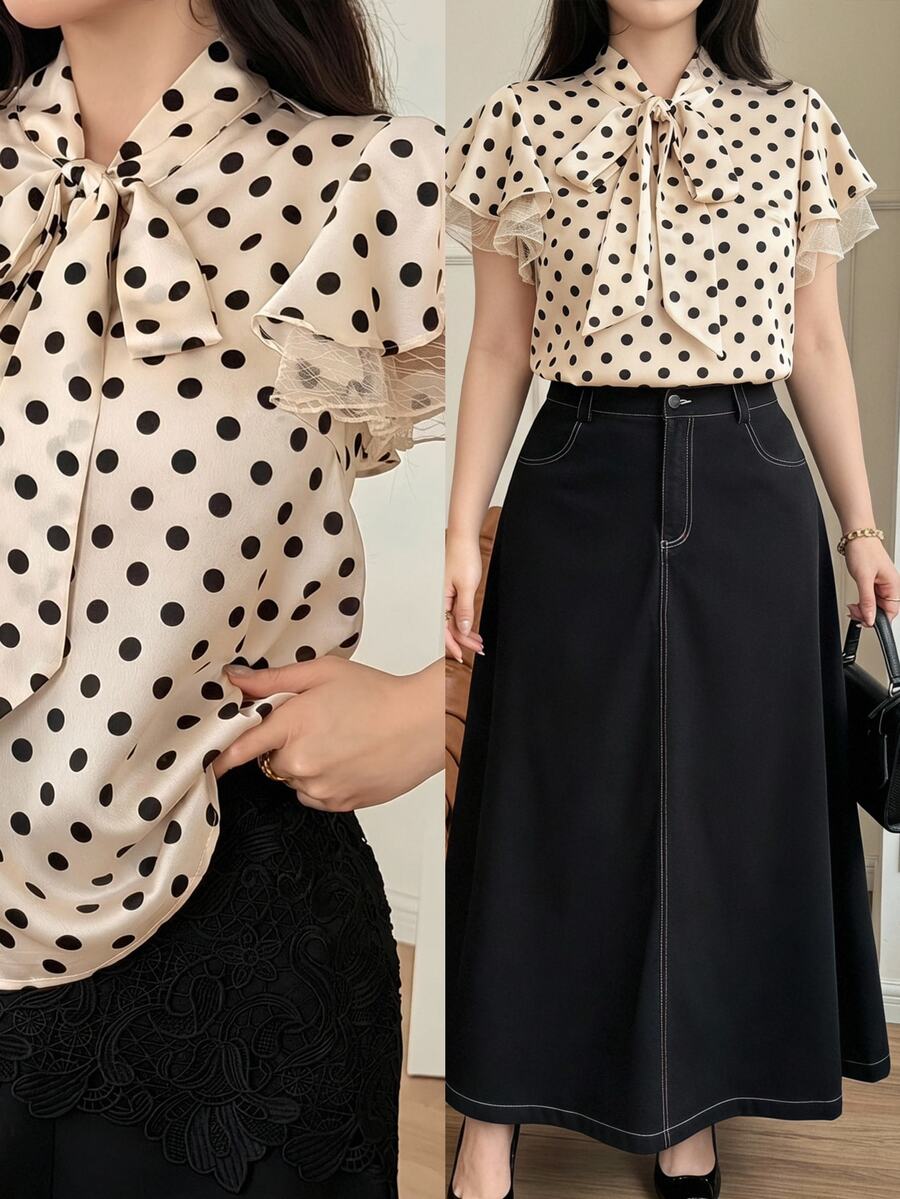 Feyla Plus Size Summer Elegant Pink Leopard Print Print Tie Neck Blouse ...