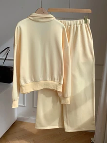 Comfortcana Autumn/Winter Casual Sweatshirt & Sweatpants Set - Light Yellow - View 2