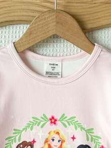 SHEIN 女童長袖長褲羅紋肖像印花家居服 - 彩色 - 查看 3