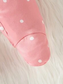 女嬰秋冬新款休閒長袖連腳睡衣多件套 棕色白色波點可愛愛心臉圖案 親子款居家服 - 彩色 - 查看 7