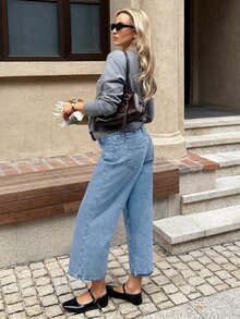 SHEIN Maternity Casual Elastic Waist Cropped Jeans - Light Wash - View 2