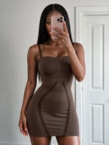Rovax Women's Seamless Waist Cincher Bodysuit Shapewear Slip Dress - Coffee Brown - View 1