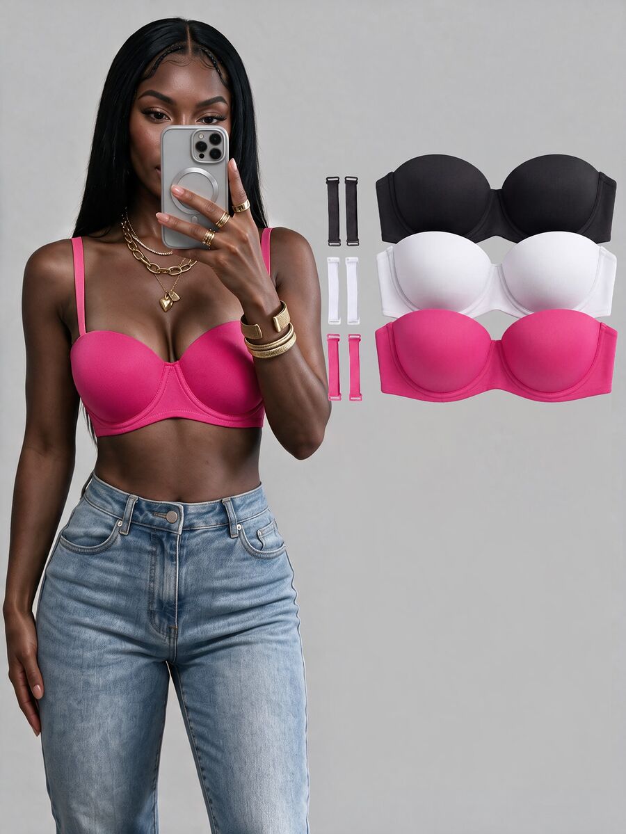 Rovax 3pcs/Set Women's Underwire Bras - Multicolor - View 1