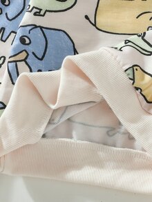 Playful Pals 2件組幼兒男童運動休閒套裝，可愛粉藍綠大象鱷魚印花，長袖圓領，休閒運動款，適合秋季慢跑、舒適好玩 - 杏色 - 查看 8
