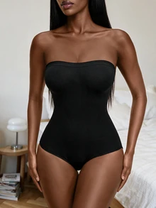 Rovax Seamless Shapewear Bandeau Bodysuit - Black - View 3