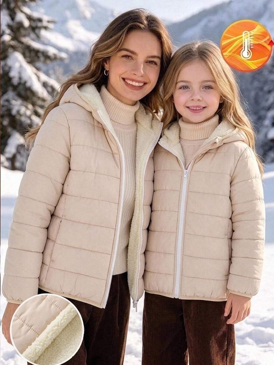 Emery Rose Kids Emery Rose Kids 女童少女款編織領連帽休閒加厚保暖冬季外套 - 彩色 - 查看 1