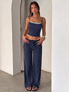 Aloruh Women's Casual Home Striped Camisole & Long Pants Set - Navy Blue - View 4
