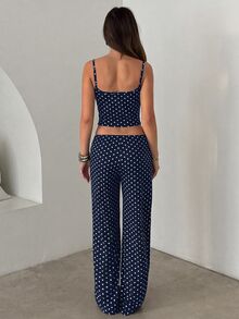 Aloruh Women's Casual Home Striped Camisole & Long Pants Set - Navy Blue - View 2